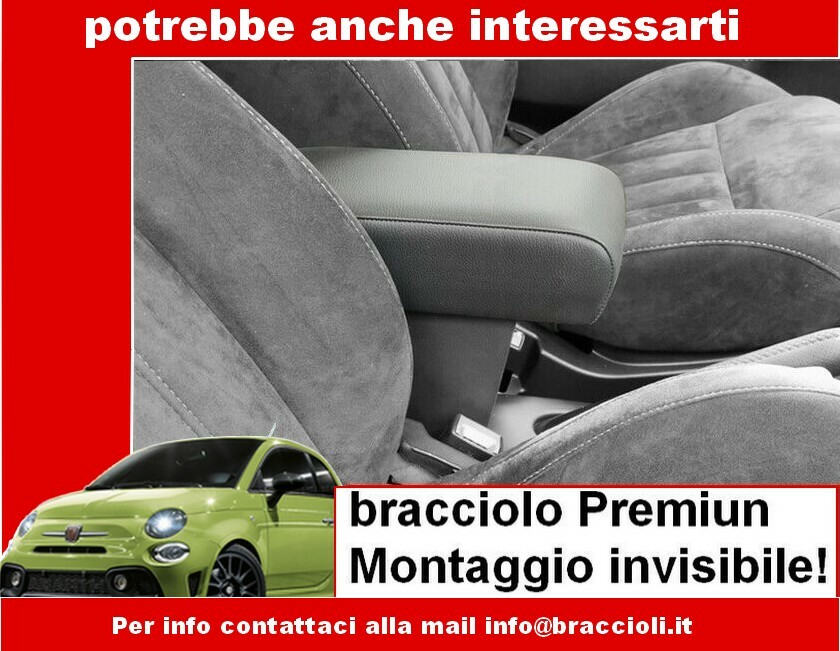 Bracciolo Premium Per Fiat 500 Restyling Dal 2015 | Eco Pelle Nera Con Ricamo Rosso | Portaoggetti Ampio E Montaggio Invisibile - Foto 5