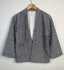 Free People Lulu Jacquard Jacket Relaxed Black White Size Xs New Rrp £188