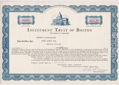 1961 Investment Trust of Boston Stock Certificate