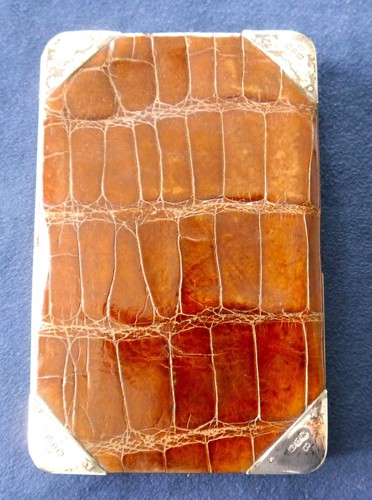 Lovely Victorian Crocodile Leather Cheroot Case with Hallmarked Silver Corners