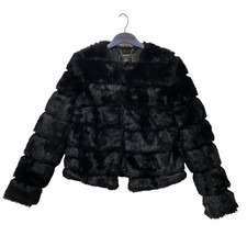 Lipsy London Women's Black Faux Fur Cropped Jacket Petite Size 2