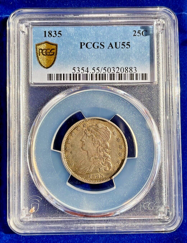 1835 Capped Bust Silver Quarter PCGS AU55