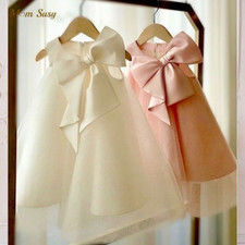 Baby Girl Princess Silk Tulle Dress Sleeveless Vintage Big Bow Party Frocks 1-7Y