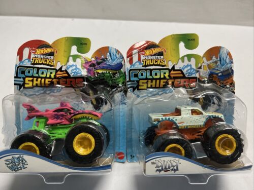 Mattel Hot Wheels Monster Trucks Color Shifters Shark Wreak& 909(damaged box)new - Foto 1 di 13