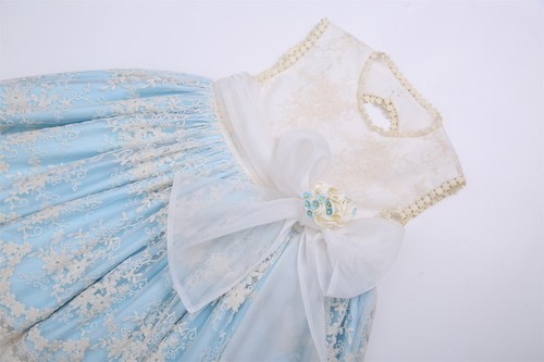 Vintage Spanish Girls Tulle Wedding Dress White Blue Dress with Sash + Headband - Picture 7 of 12