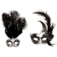 Silver Black Side Feather Glitter Silver Black Mardi Gras Top Feather Masks