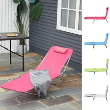 Outdoor Folding Sun Lounge Chair with Reclining Backrest & Pillow