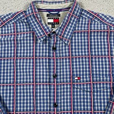 Tommy Hilfiger Shirt Men's Large Blue Button Front 90s Y2K Plaid Check