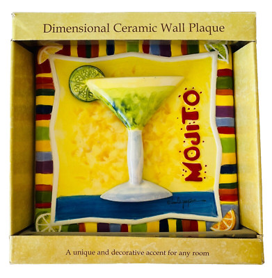 Linda Grayson Mojito Cocktail Dimensional Ceramic Wall Art Unique Decorative NIB