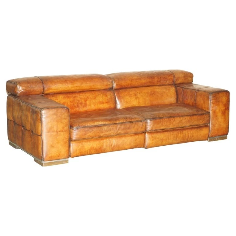 NATUZZI ROMA CIGAR BROWN LEATHER SOFA ELECTRIC RAISING HEADREST PART OF A SUITE