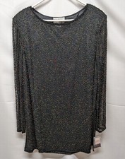 Papell Boutique Evening Silk Beaded Long Sleeve Tunic Top Vintage 90's Sz XL NWT