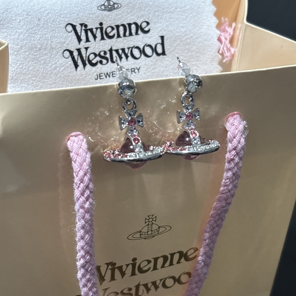 【VIVIENNE WESTWOOD】 BERNARDINA EARRINGS : MILKY PINK CZ Vivienne Westwood Pink 3D Orb Saturn Ear Stud Dangle