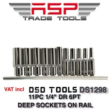 DSD TOOLS 11pc 1/4" Dr 4 - 13mm Deep Sockets Single Hex 6 Point On Rail DS1298