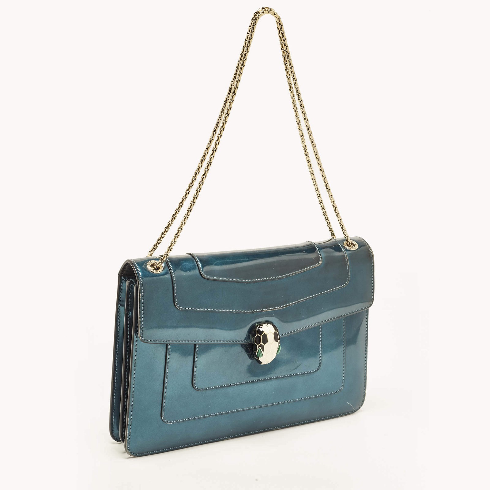 Bvlgari Serpenti Forever Flap Medium Green Patent Leather Shoulder Bag image 3