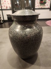 Brass Small Memorial Cremation Urn w/ Metal Lid 7" Human/Pet Ashes Grey  Black