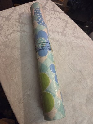 Vintage NOS 1970'S Mid Mod Flower Power Blue Aqua Flowers Wallpaper 72 Sq Ft