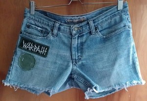 Vtg Y2K American Eagle Cutoff Shorts Raw Hem Sz 6 Low Rise Punk Patches Festival