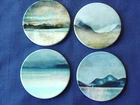 4 SCOTTISH LANDSCAPE CERAMIC COATERS ISLE OF SKYE ARTIST 3.5” CORK BACK