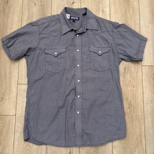 Panhandle Slim Mens Large Blue Plaid Short Sleeve Western Pearl Snap Shirt 16.5