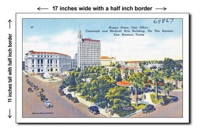 Texas 1940s - Alamo Plaza, post office, Cenotaph and Medical Ar - 11x17 Poster