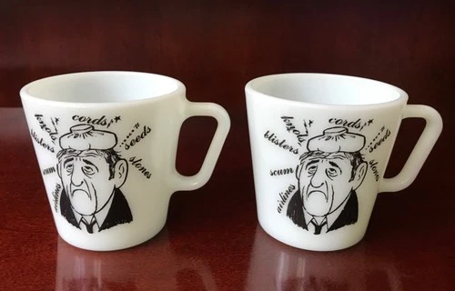 PYREX - CORNING / 2 AD mugs, Pittsburg, Pa 76 / Milk Glass Coffee Mug / Vintage