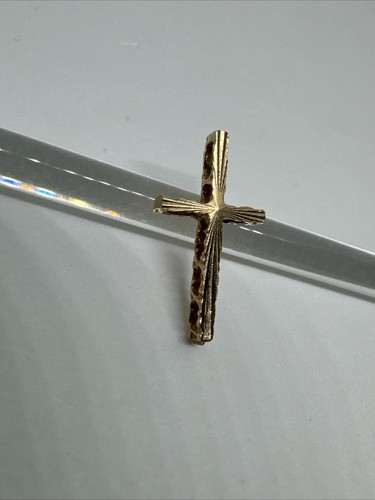 BELLISSIMO CIONDOLO CROCE ORO GIALLO 14k 14kt 585 CRISTIANO 0,73g - Foto 7 di 14