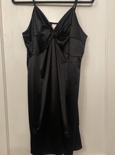 Black Satin Party Dress Plus Size 2X Y2K Spaghetti Straps V Neck
