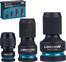 LIBRATON Impact to 1/4 Hex Converter, 1/2 3/8...