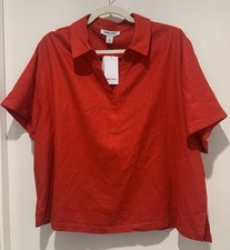 New With Tags Nine West Jeans Top Polo Pullover Red Linen Blend Size XL