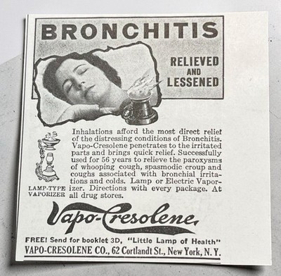 Vapo-Cresolene Vintage Mini Print Ad 1930s Bronchitis Relief Whooping Cough