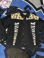Vintage Sequin Black Denim Jacket Size L Cache Cedars beads cotton