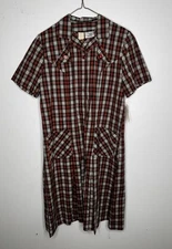 Vintage Deadstock 1960s Plaid Shirt Dress Dan River Nancy Frock Pockets NWT M/L