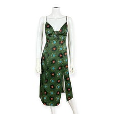 Urban Outfitters Women's Green Floral Mariah Midi Slip Dress S