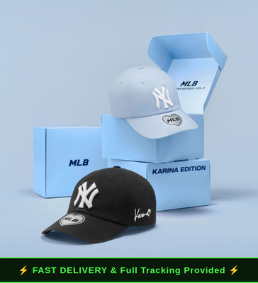 MLB x KARINA aespa Signature Ball Cap Black/Sky Blue LIMITED EDITION +Photocard