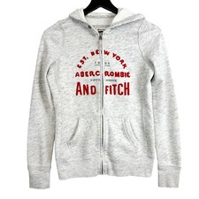 Vintage Y2K Abercrombie  Fitch Womens Full Zip Hoodie Jacket Gray Red FLAWS - S