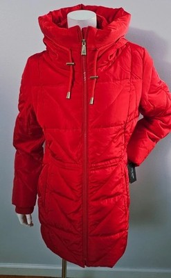 NEW KATE SPADE WOMEN'S 31'' LARGE ZIP BIB HOOD MIXED PATTERN WELLON RED JACKET L