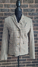 Vintage Liz Claiborne Women's Black  Brown Plaid Button Up Fitted Blazer Size 8