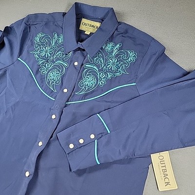 Outback Trading Co. Navy Western XL Embroidered Long Sleeve Button Up Shirt 1XL