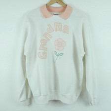 Vintage XL Sweatshirt 90s Collared Grandma Cute Hanes USA Grannycore Pastel