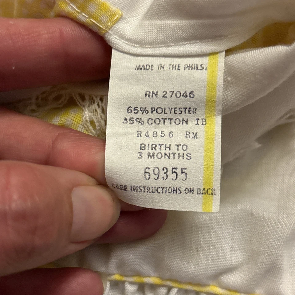 Vestido/Camisa Vintage Bebé Niña Nacimiento-3 Mos Amarillo Blanco Encaje Bordado Patos Foto 3 de 4