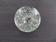Heavy Clear Art Glass Paperweight Round Orb, Sphere, Ball w/ Small Air Bubbles