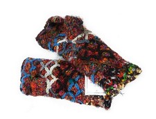 Hand Knit Wool  Silk Fingerless Gloves Fleece Lined Handmade Nepal Diamond Patt
