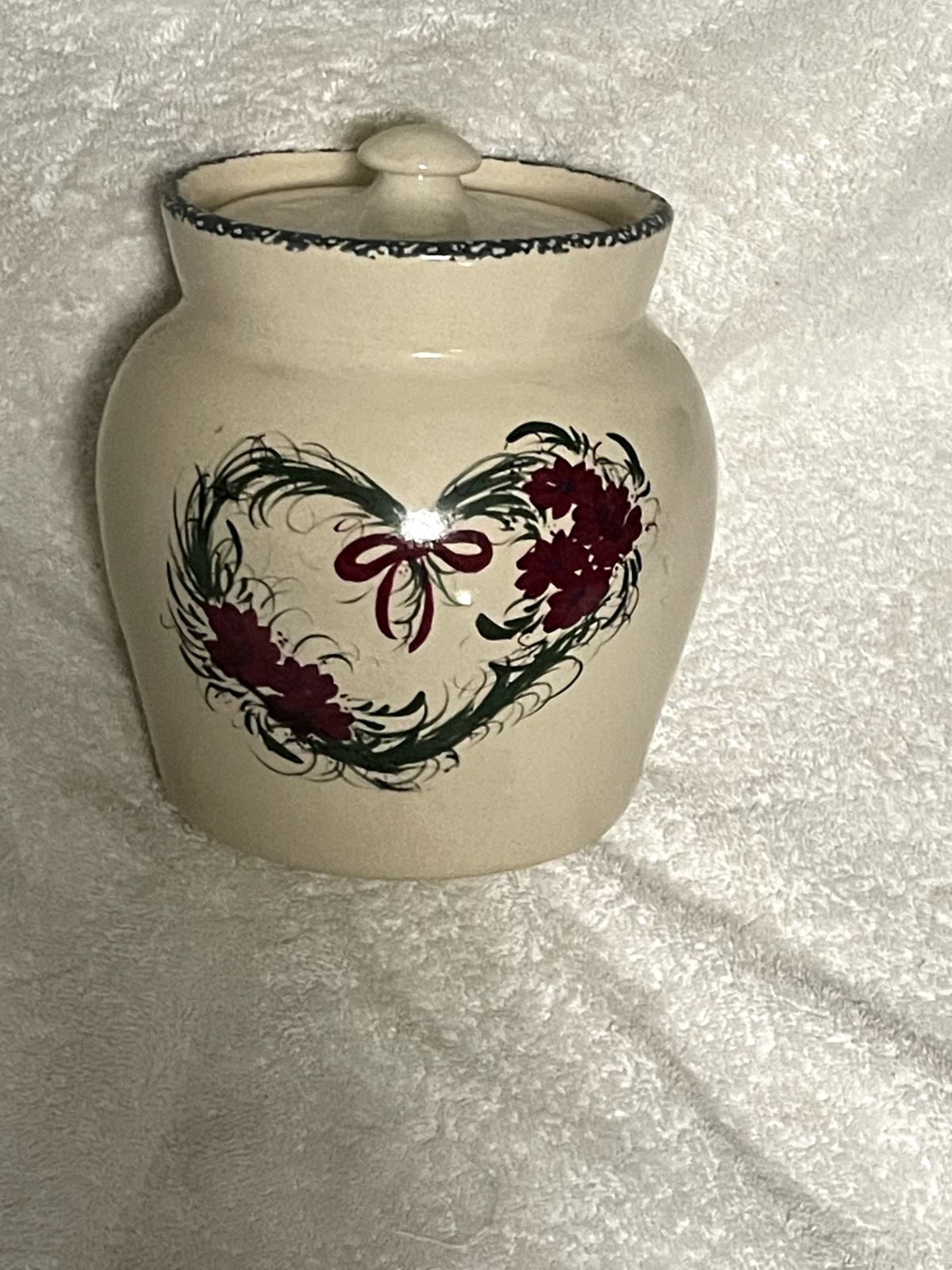 Casey Pottery Burgundy Floral Heart Large Canister Vintage Cookie Jar 90's