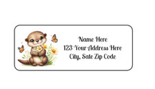 30 Otter With Flowers PERSONALIZED RETURN ADDRESS LABELS 1 in X 2 5/8 GLOSSY