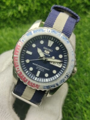 Seiko 5 Sports Automatic 7S36C 23 Jewels Pepsi Bezel Vintage Men's Watch