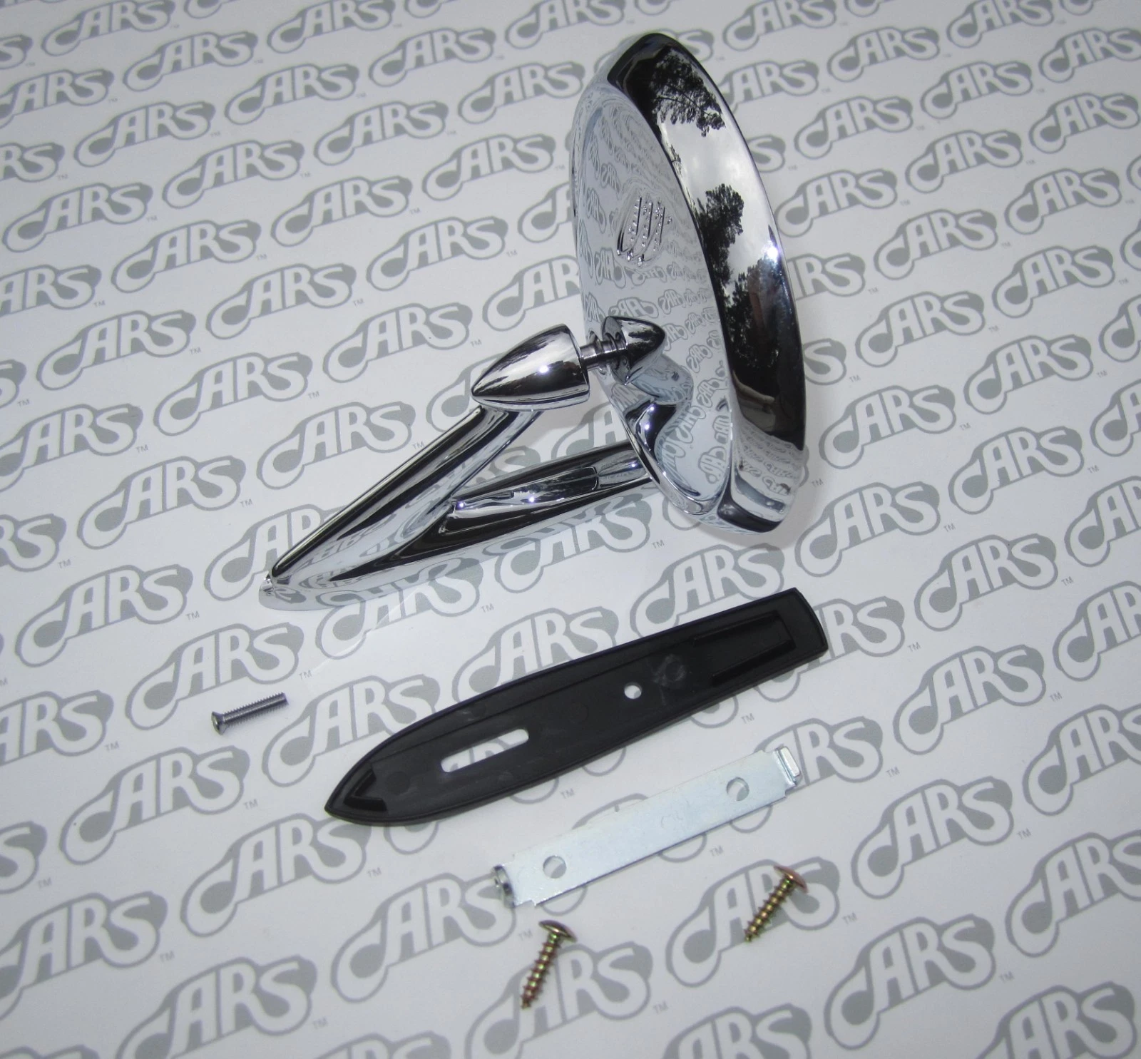 1963-1967 Buick Chrome Outside Rear View Mirror. Tri-Shield w/ Gasket & Hardware