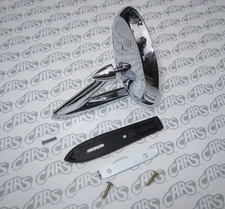 1963-1967 Buick Chrome Outside Rear View Mirror. Tri-Shield w/ Gasket & Hardware
