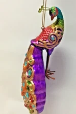 glass Christmas ornament encrusted Peacock bird rhinestones 53211 6 3/4” x 2 3/4