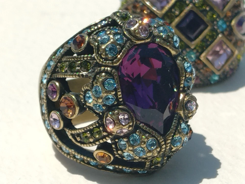 Anéis multicoloridos Heidi Daus, Swarovski, ametista TearDrop/pedra quadrada tamanho 10 - Imagem 2 de 4