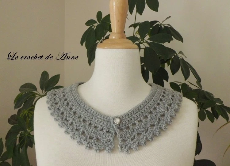 PDF CROCHET - Col Claudine , aux jolis points fantaisies , Tuto en FRANCAIS ! - Photo 3/4